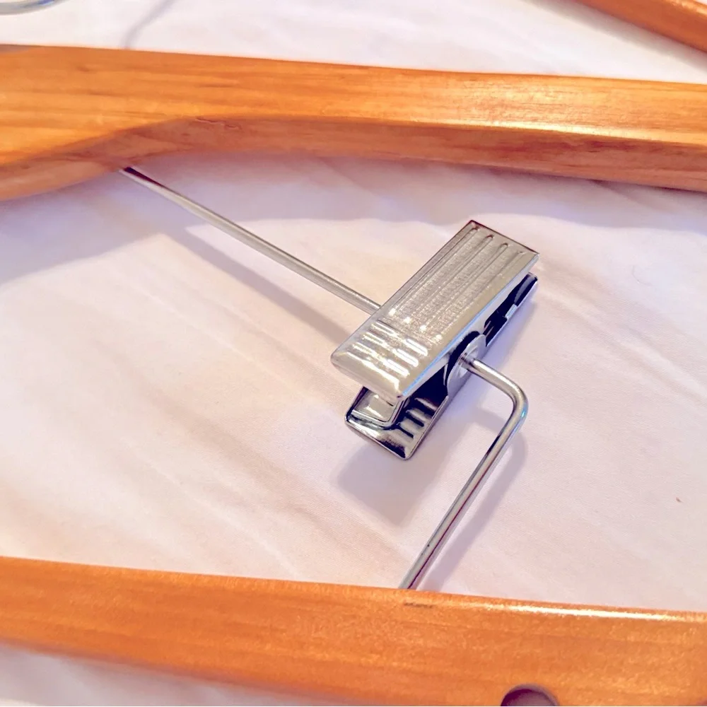 Set of 4 Vintage Wooden Suit Hangers - Light Wood